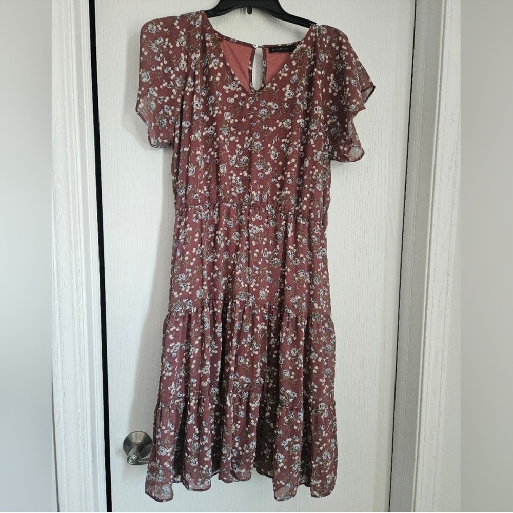 Rare Mikarose Floral Midi Dress in Burgundy and White